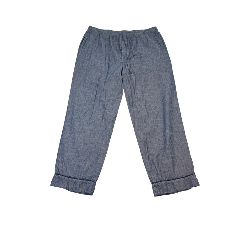 Womens Blue Chambray Pajama Pants Elastic Drawstring Lounge Bottoms Size L